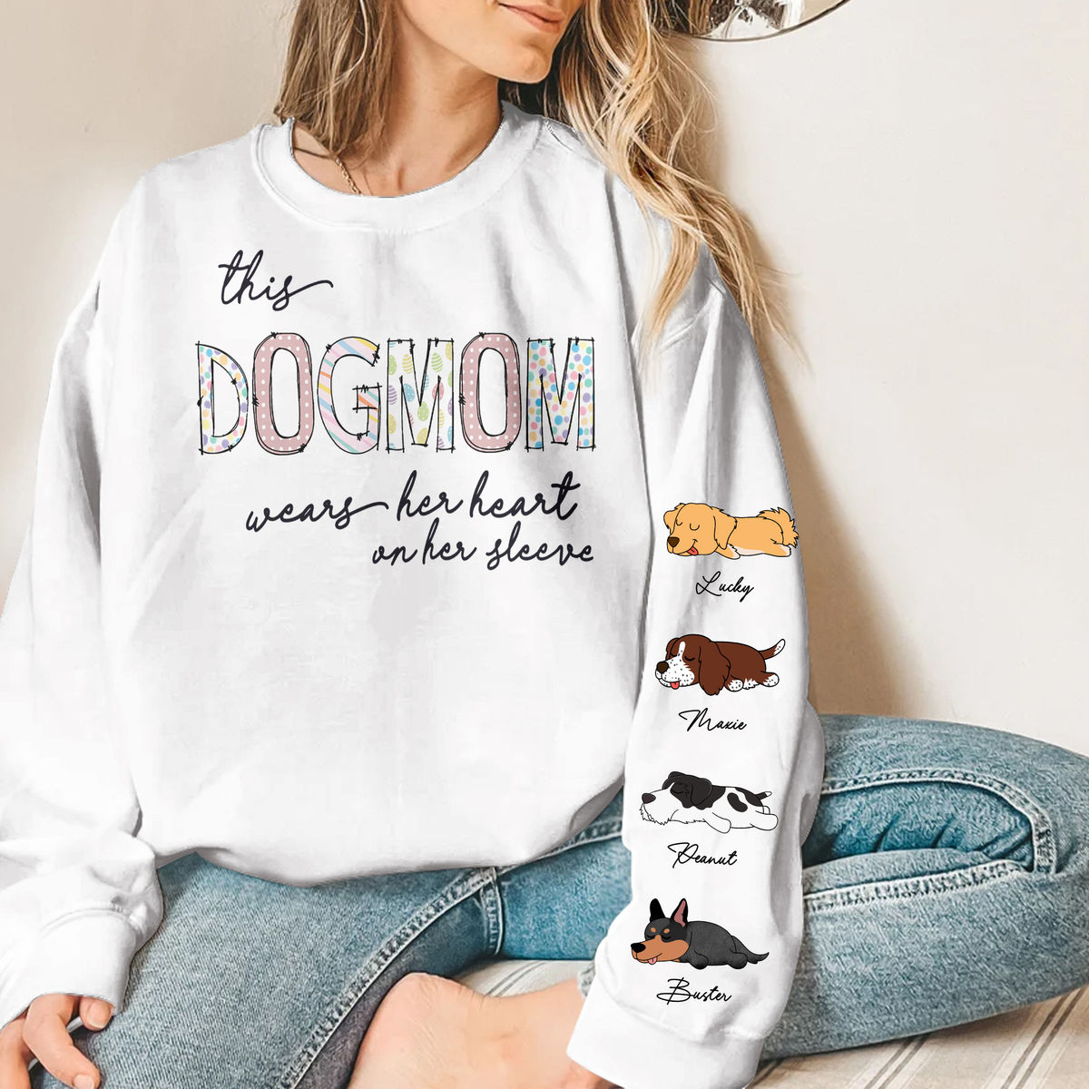 Sweatshirt - Custom Dog Sweatshirt - This DOGMOM wears her heart on her sleeve (WP)_1