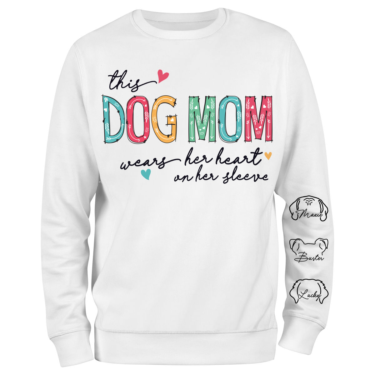 Sweatshirt - Custom Dog Ears Line Art Sweatshirt - This DOGMOM wears her heart on her sleeve (WP)_7