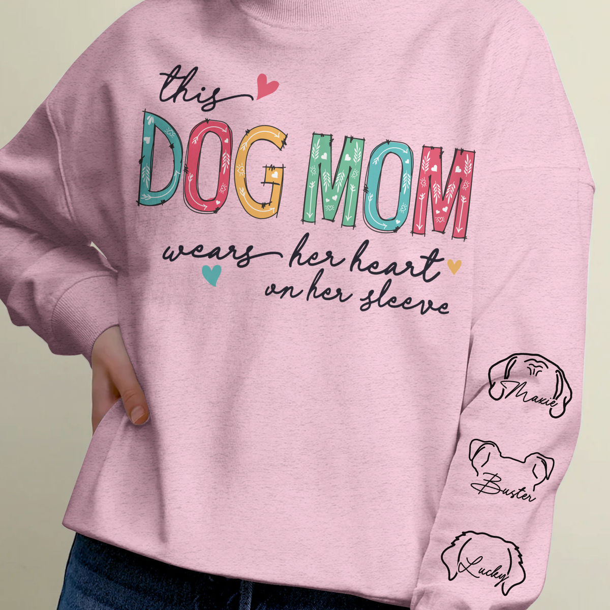 Sweatshirt - Custom Dog Ears Line Art Sweatshirt - This DOGMOM wears her heart on her sleeve (WP)_4