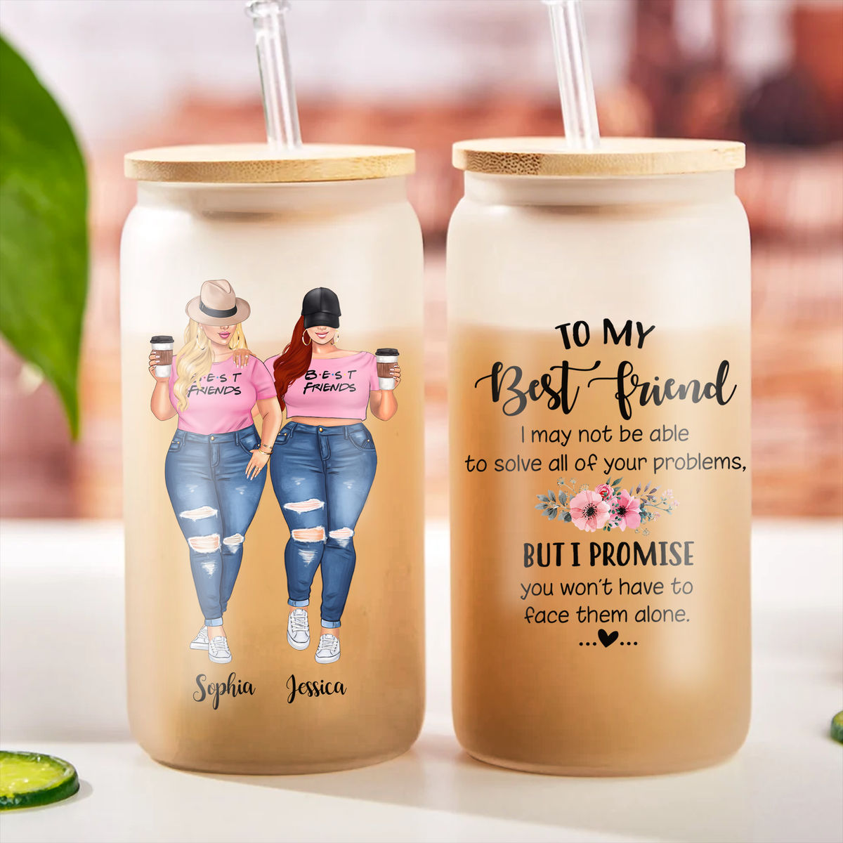 2 Pink Girls - Glass Tumbler - To my Best Friend, I may not be able to solve all of your problems, but i promise you wont have to face them alone (F2)_2