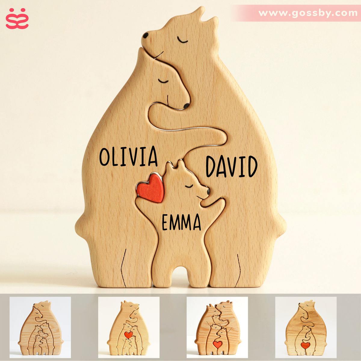 Single Parents - Wooden Bear Family - Personalized Wooden Pet