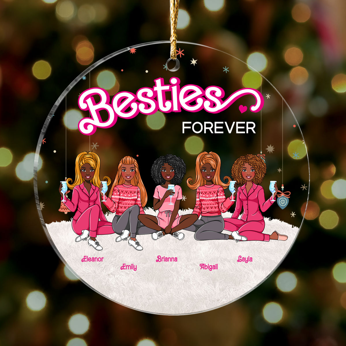 Circle Acrylic Ornament - Pink Doll Friend - Besties Forever - Christmas Gift For Friends, Sister, Besties_1