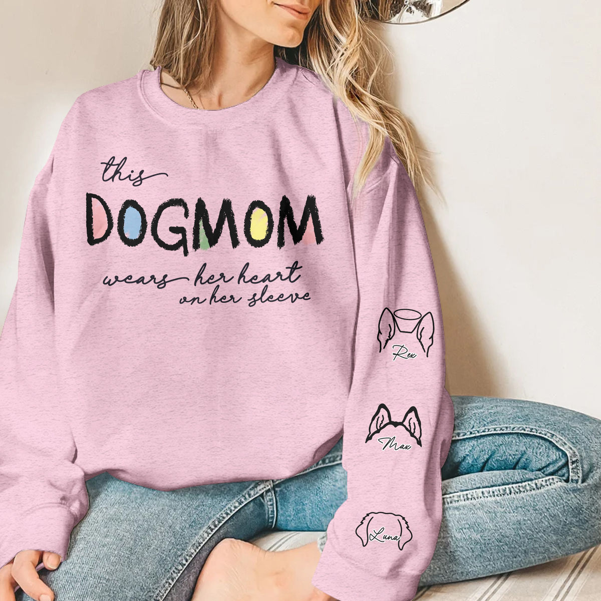 Sweatshirt - Personalized Dog Print Sleeve Sweatshirt - This DOGMOM wears her heart on her sleeve (3)_1