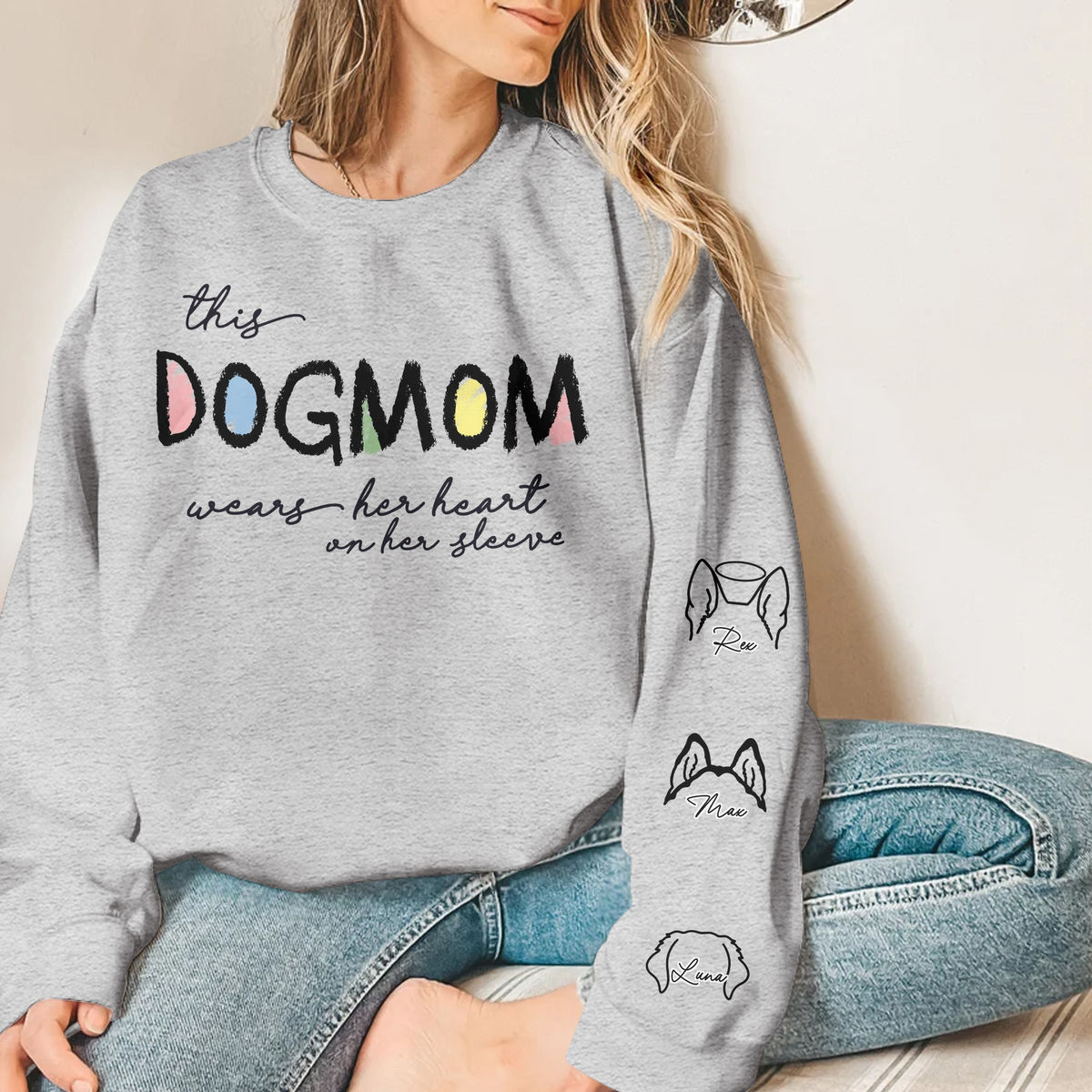 Sweatshirt - Personalized Dog Print Sleeve Sweatshirt - This DOGMOM wears her heart on her sleeve (3)_2