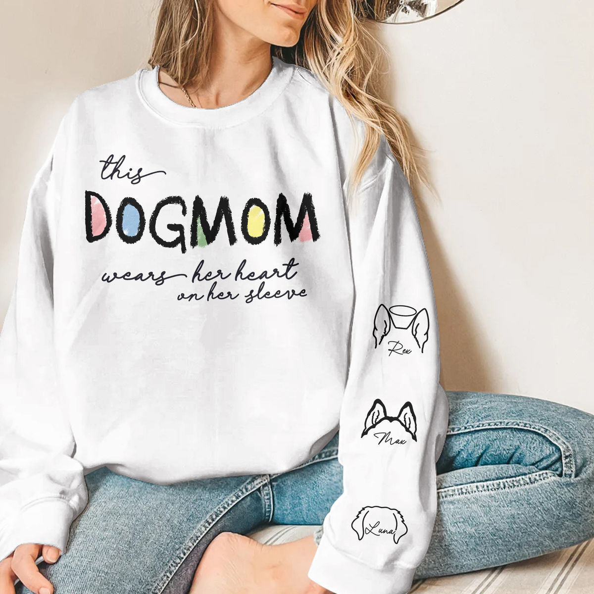 Personalized Dog Print Sleeve Sweatshirt - This DOGMOM wears her heart on her sleeve (3)