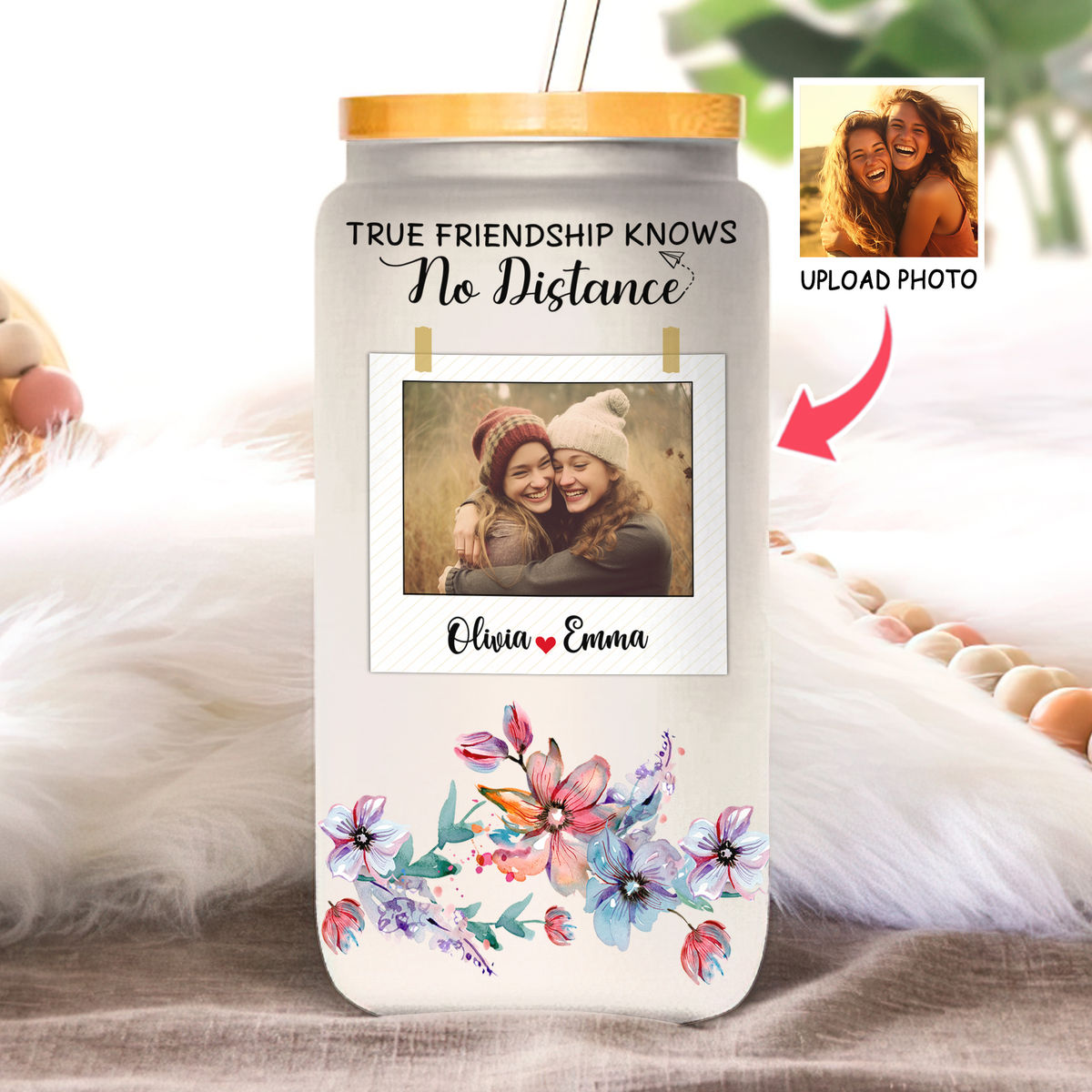 Photo Upload - Best Friend Tumbler Glass - Long Distance Friendship Gift - True Friendship Knows No Distance