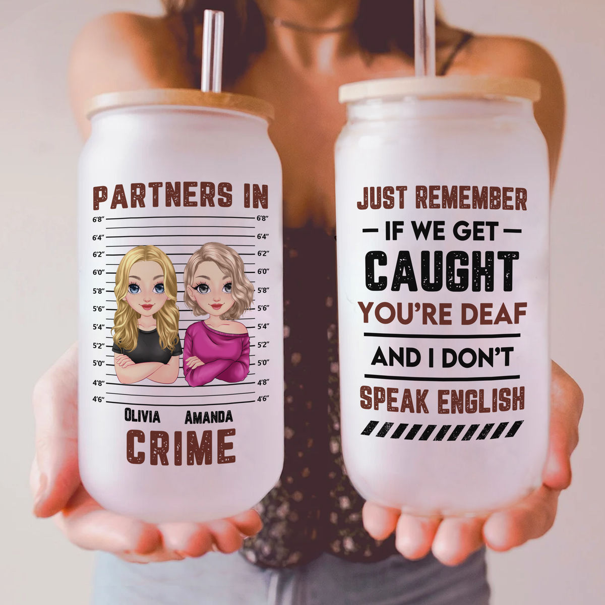 Besties Gifts - Tumbler Glass -  Just remember if we get caught - Partner in Crime