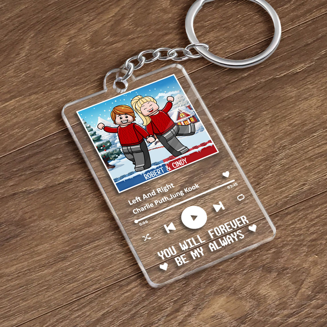 Song Keychain - You will forever be my Always - Couple Figure - Valentine's Day Gifts, Gifts For Couple_2