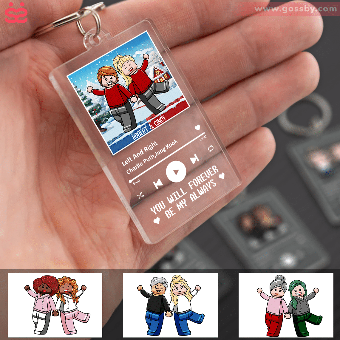 Song Keychain - You will forever be my Always - Couple Figure - Valentine's Day Gifts, Gifts For Couple