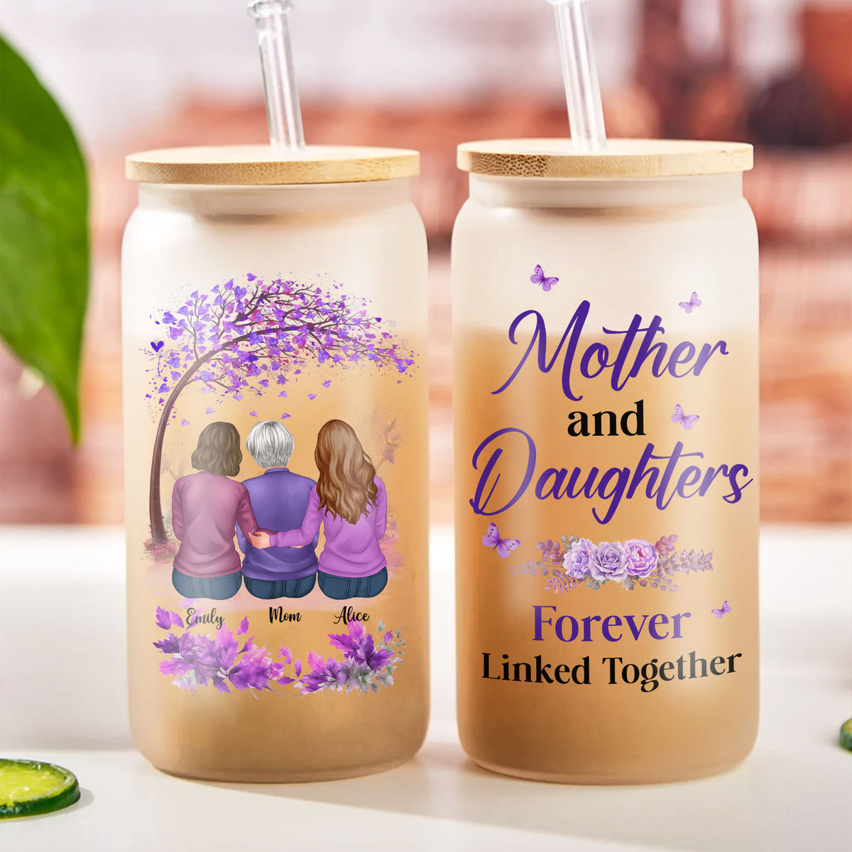 Mother & Daughter - Glass Tumbler -  Mother and Daughters forever linked together_3