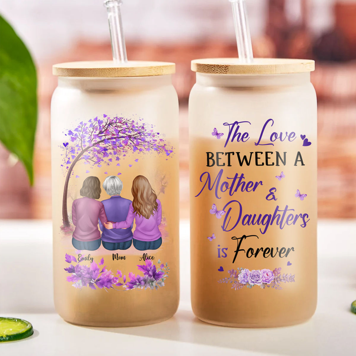 Mother & Daughter - Glass Tumbler - The love between a mother and Daughters is forever_3