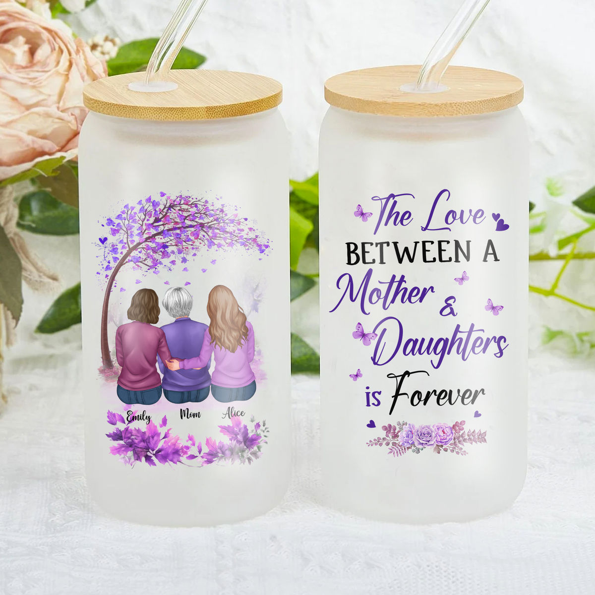 Mother & Daughter - Glass Tumbler - The love between a mother and Daughters is forever_1