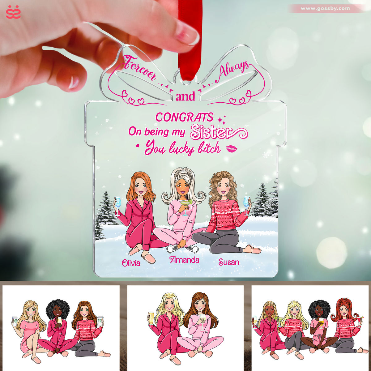 Transparent Ornament - Best Friends/Sisters Gifts - Congrats on being my Bestie ( Pink)_3