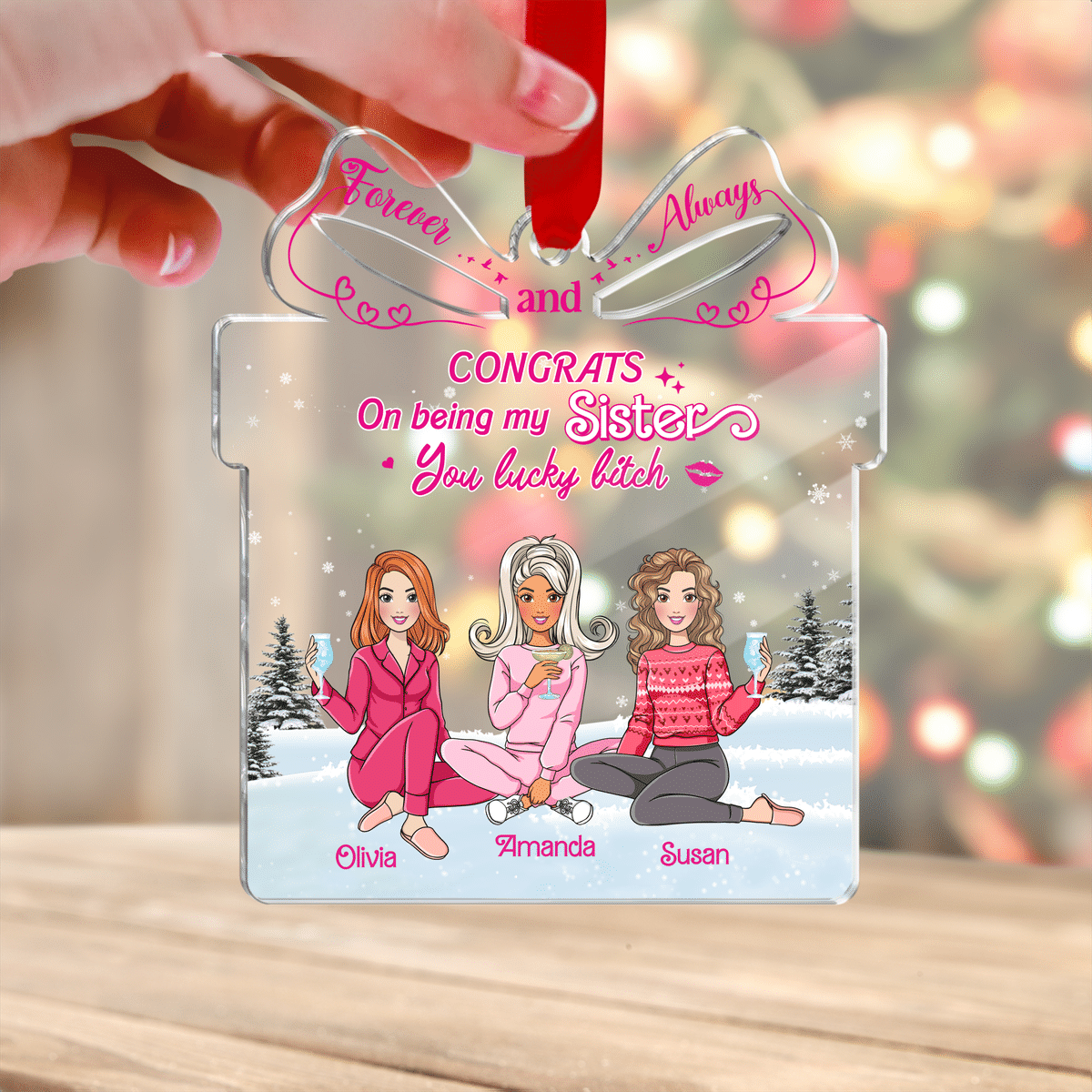 Transparent Ornament - Best Friends/Sisters Gifts - Congrats on being my Bestie ( Pink)_1