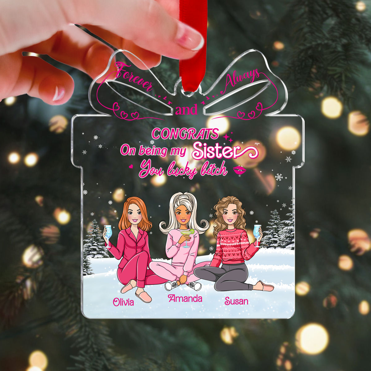 Transparent Ornament - Best Friends/Sisters Gifts - Congrats on being my Bestie ( Pink)_2