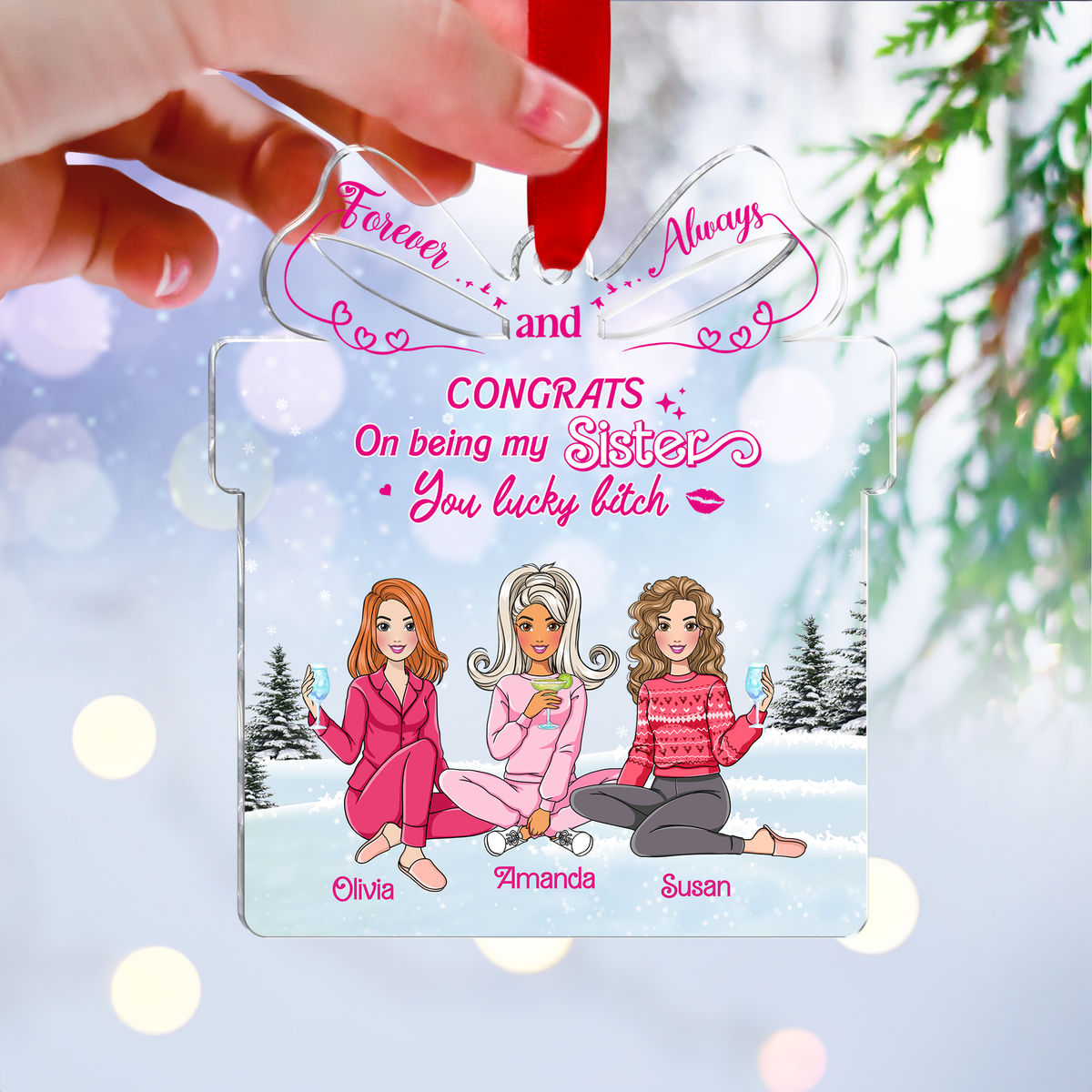 Transparent Ornament - Best Friends/Sisters Gifts - Congrats on being my Bestie ( Pink)_4