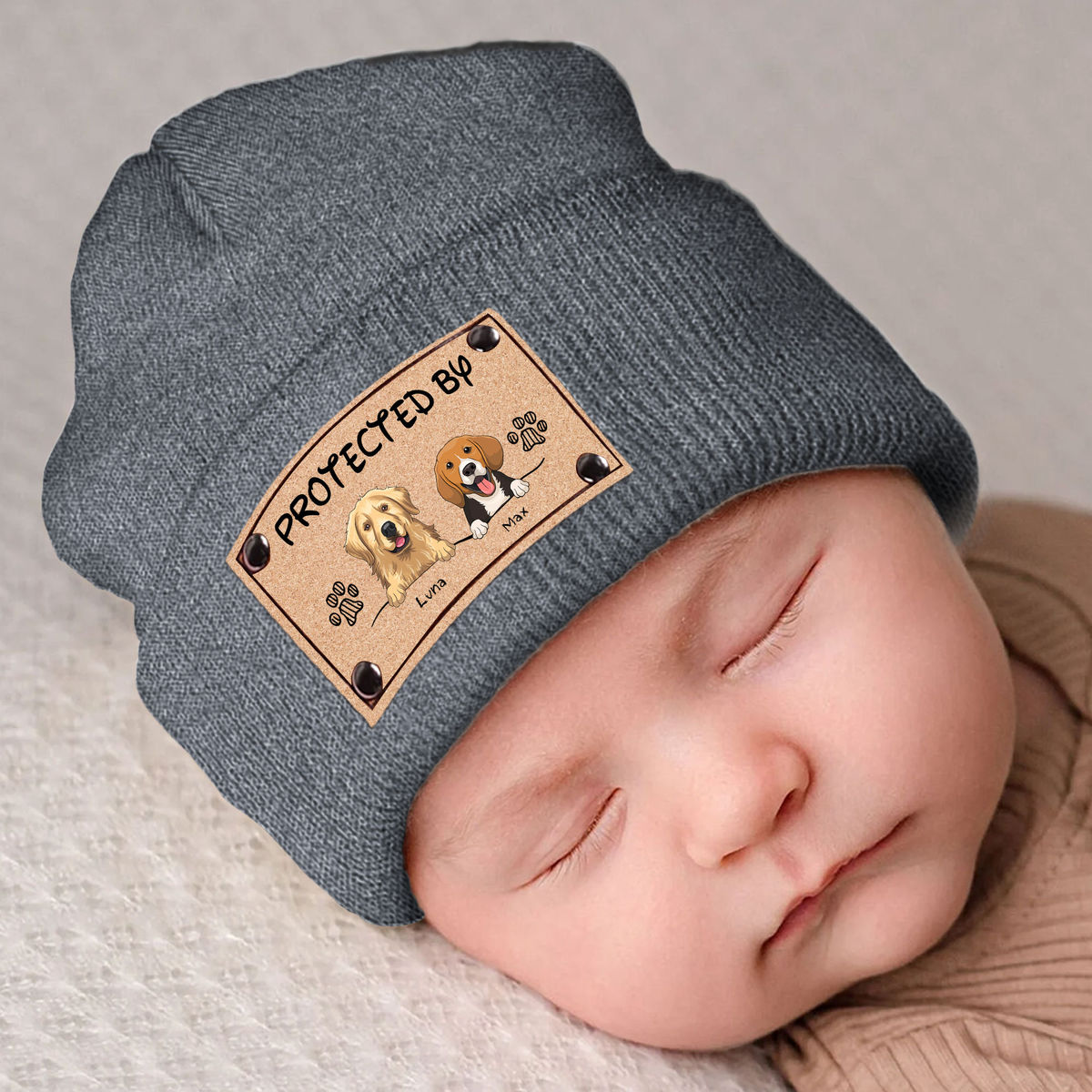 Custom Baby Beanie - Protected by (DCork) - Christmas Gift For Baby, Kid, Infant, Toddler, Grandkid, Baby Shower Gifts_2