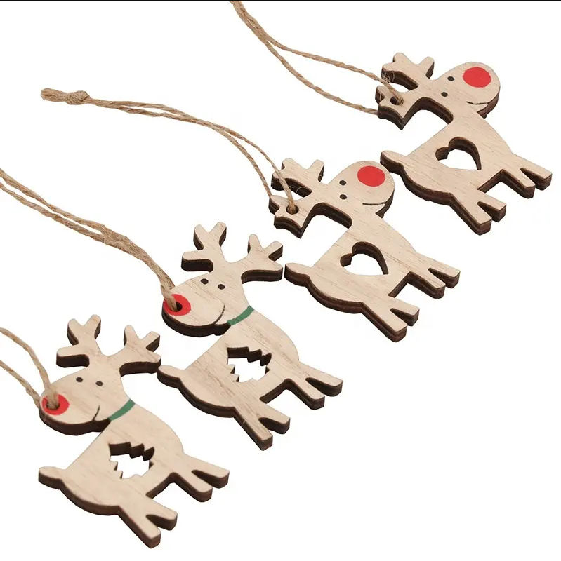 Christmas Gift & Decor 2023 - Set of 24 PCS - Reindeer Wooden Xmas Tree Hanging Pendants_4