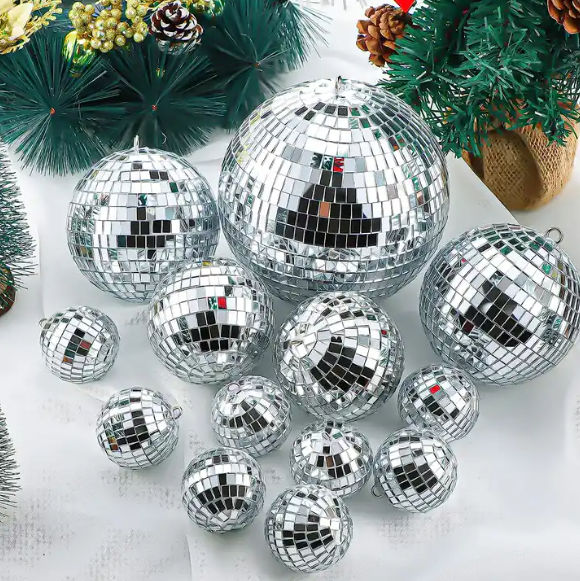 Christmas tree handing ornaments foam disco ball mirror