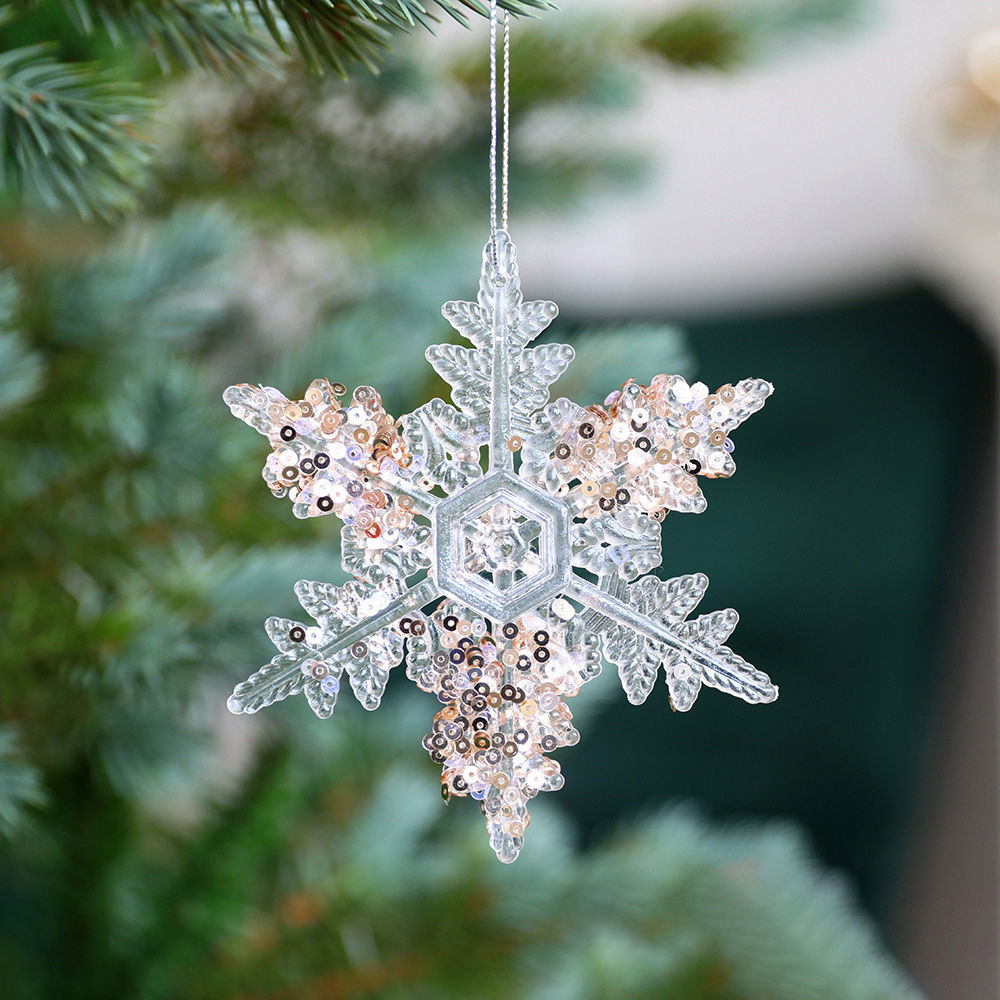 Set of 2 Blue/Clear Acrylic Snowflake Ornaments