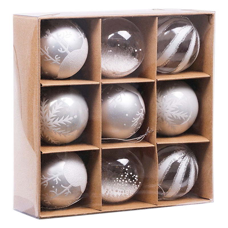 Set of 9 ball - Plastic Xmas Tree Balls - Blue Clear Shatterproof Christmas Ornaments