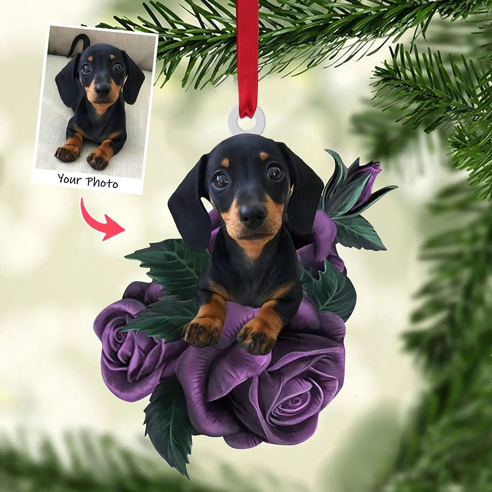 Dog Acrylic Ornament - Dog Lover Gifts - Pet Purple Rose - Custom Ornament from Photo - Photo Ornaments, Christmas Gifts_1