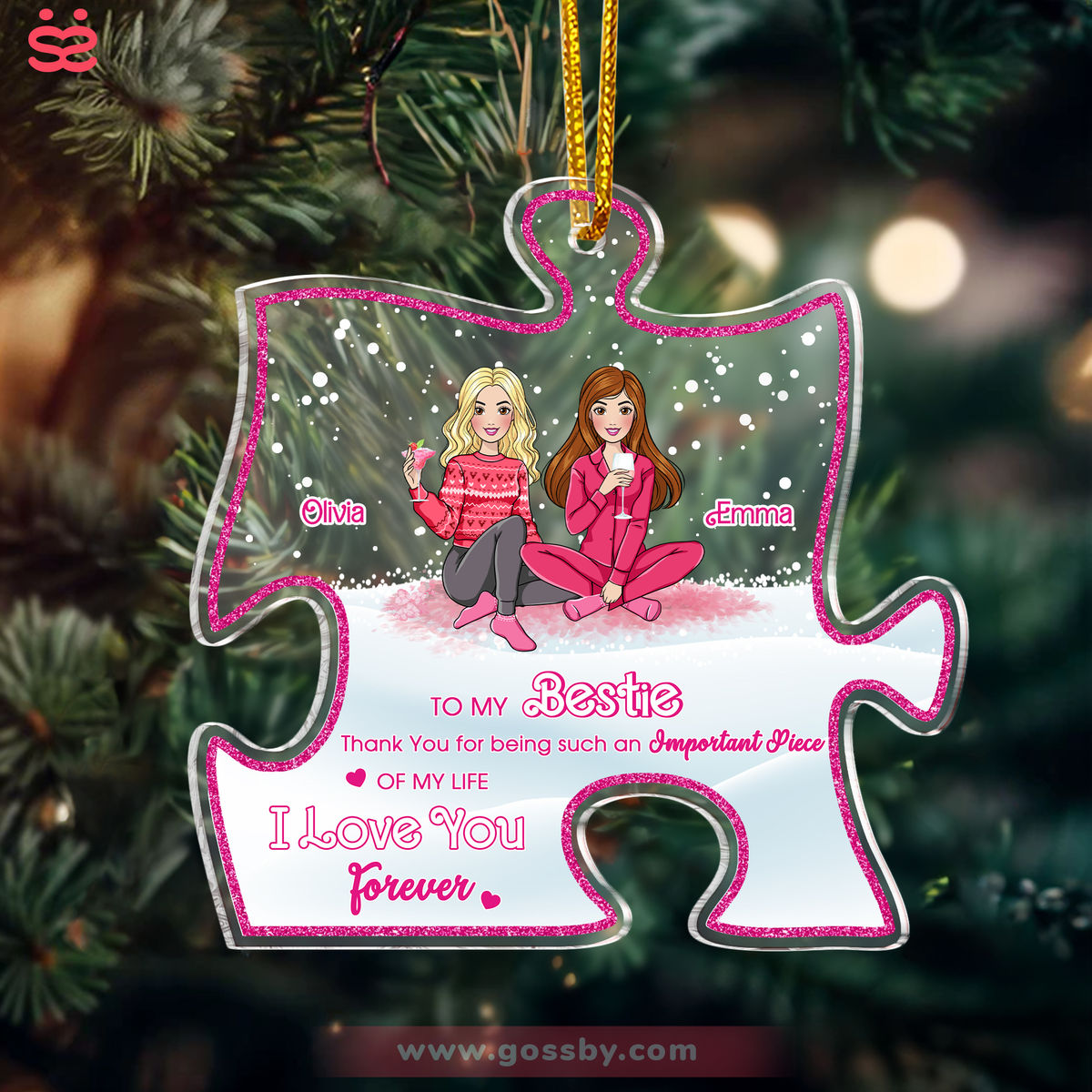 Up to 6 Girls - Besties - Christmas Gift - Thank You For Being Such an Important Piece of My Life I Love You Forever (V2) - Personalized Ornament_2