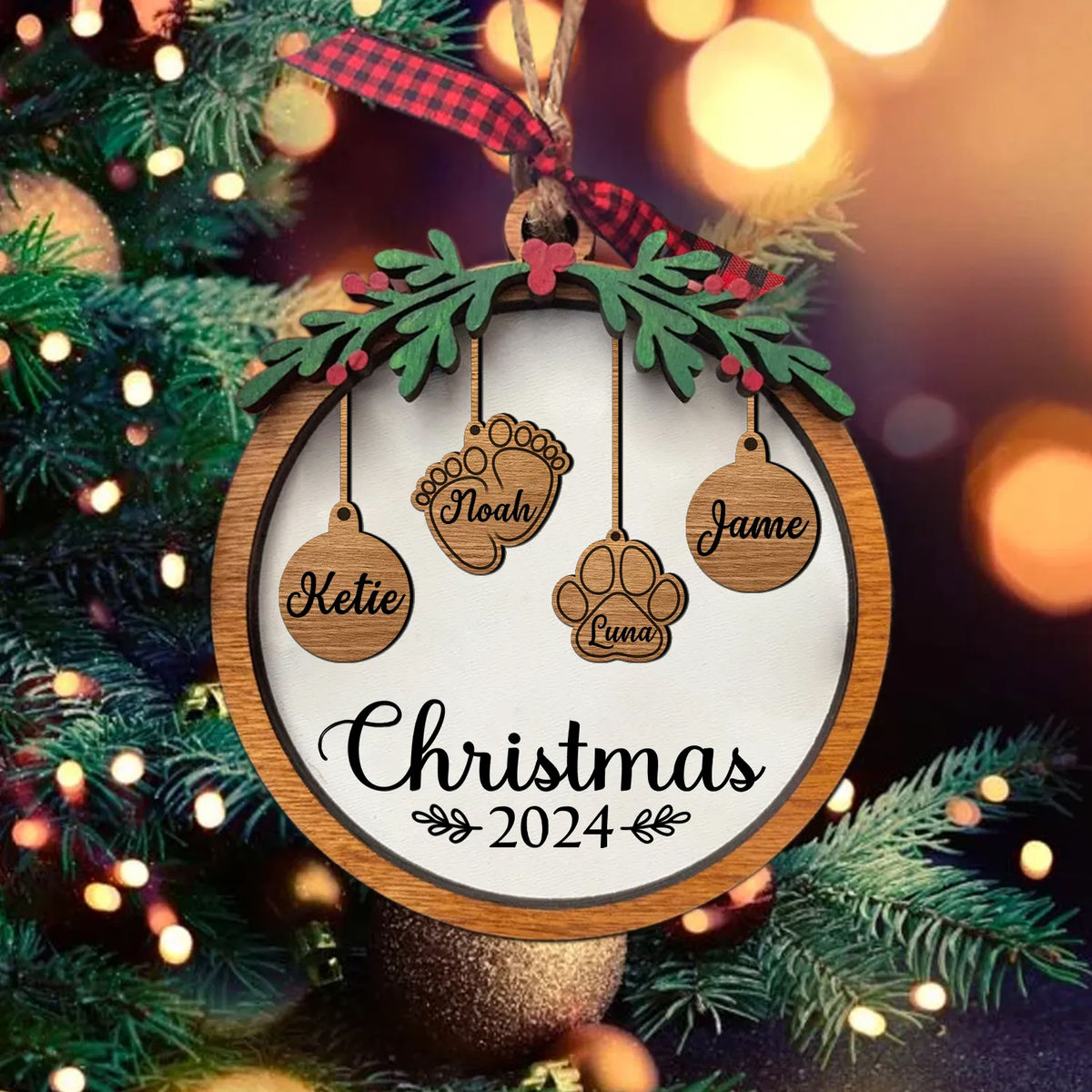 Family and Dog - Christmas 2024 - Personalized Ornament For Family, Christmas Home Decor