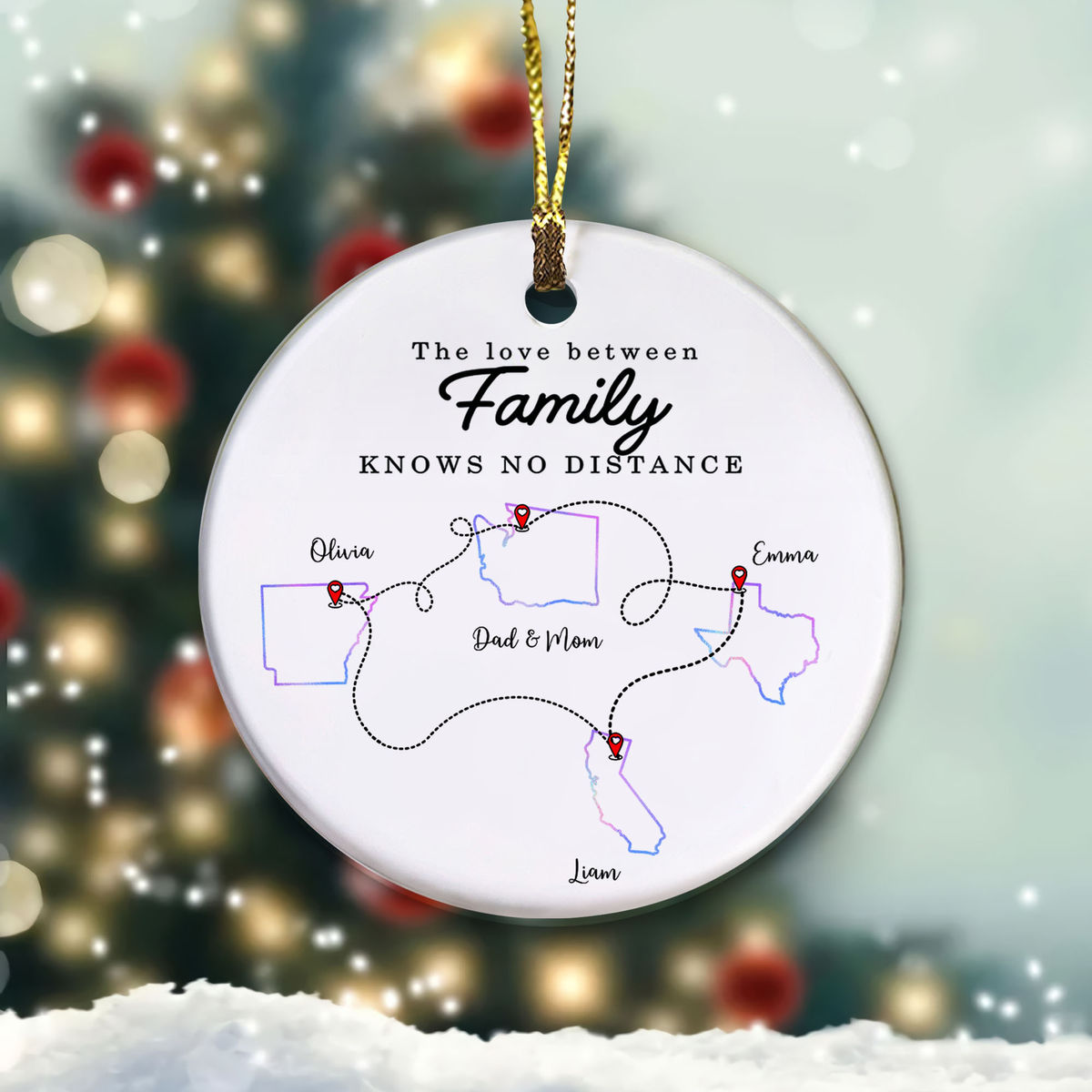 Long Distance Gifts - Up to 9 locations - The love between Family knows no distance - Personalized Ornament_5