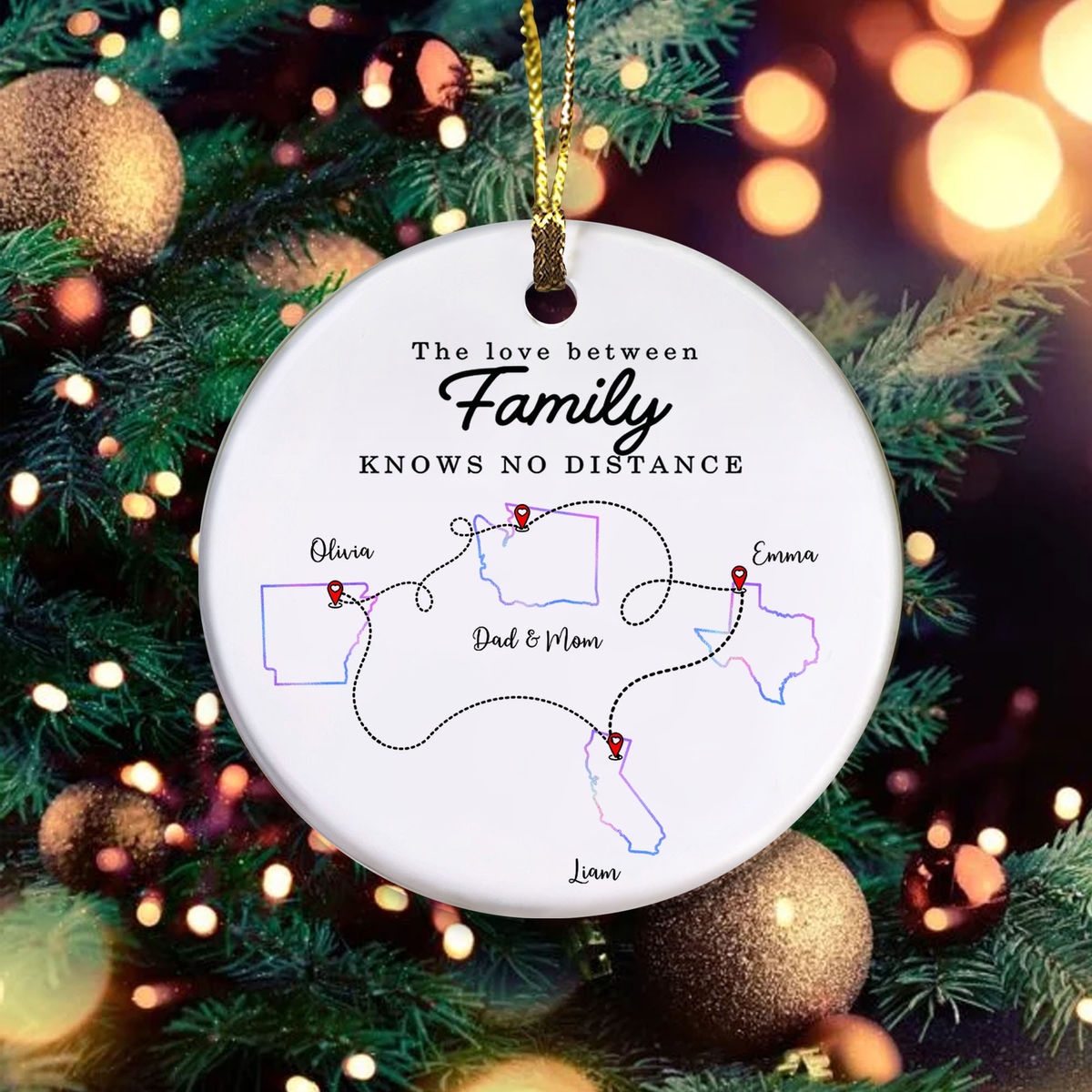 Long Distance Gifts - Up to 9 locations - The love between Family knows no distance - Personalized Ornament_6