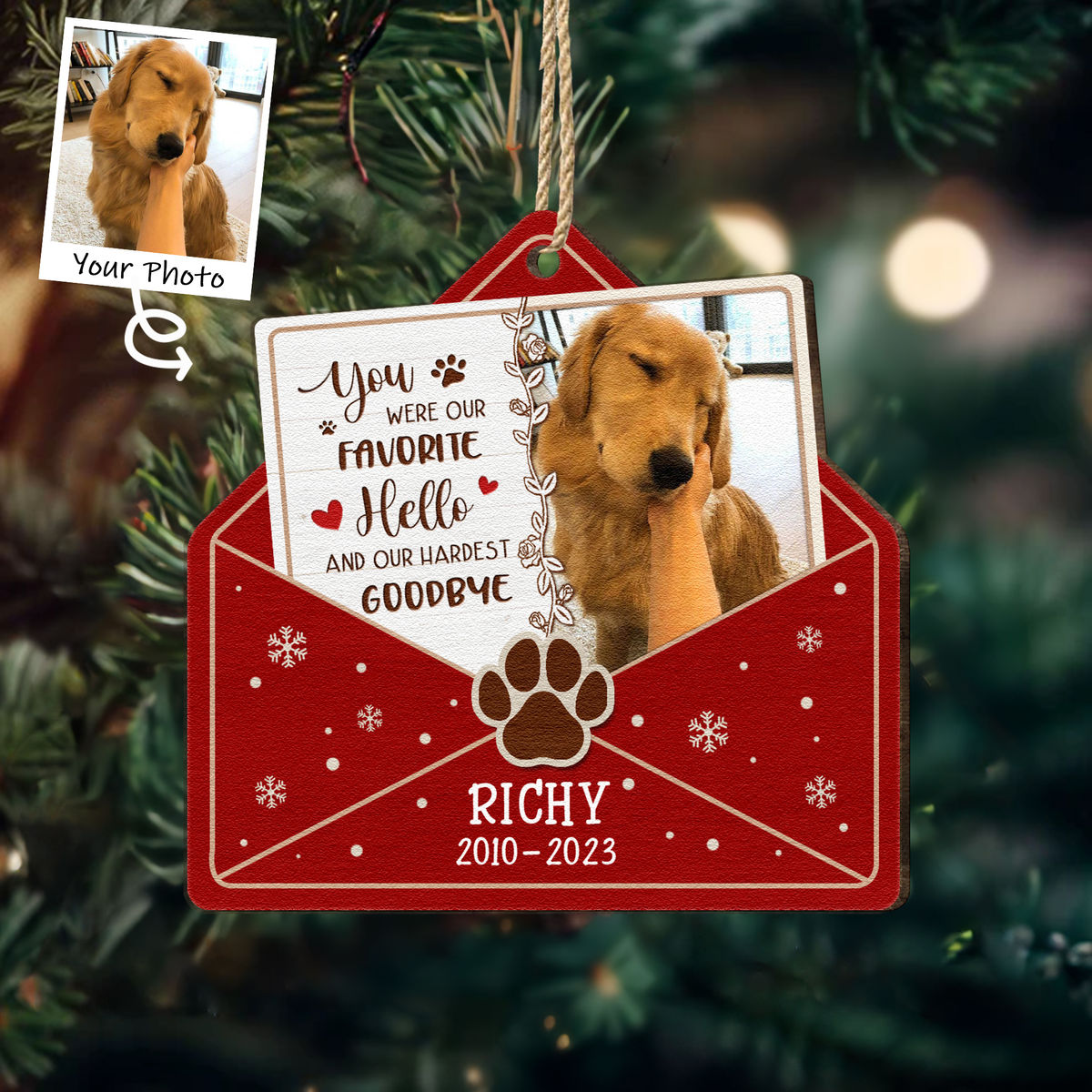 Photo upload - Memorial Dog Ornament - A letter from Heaven