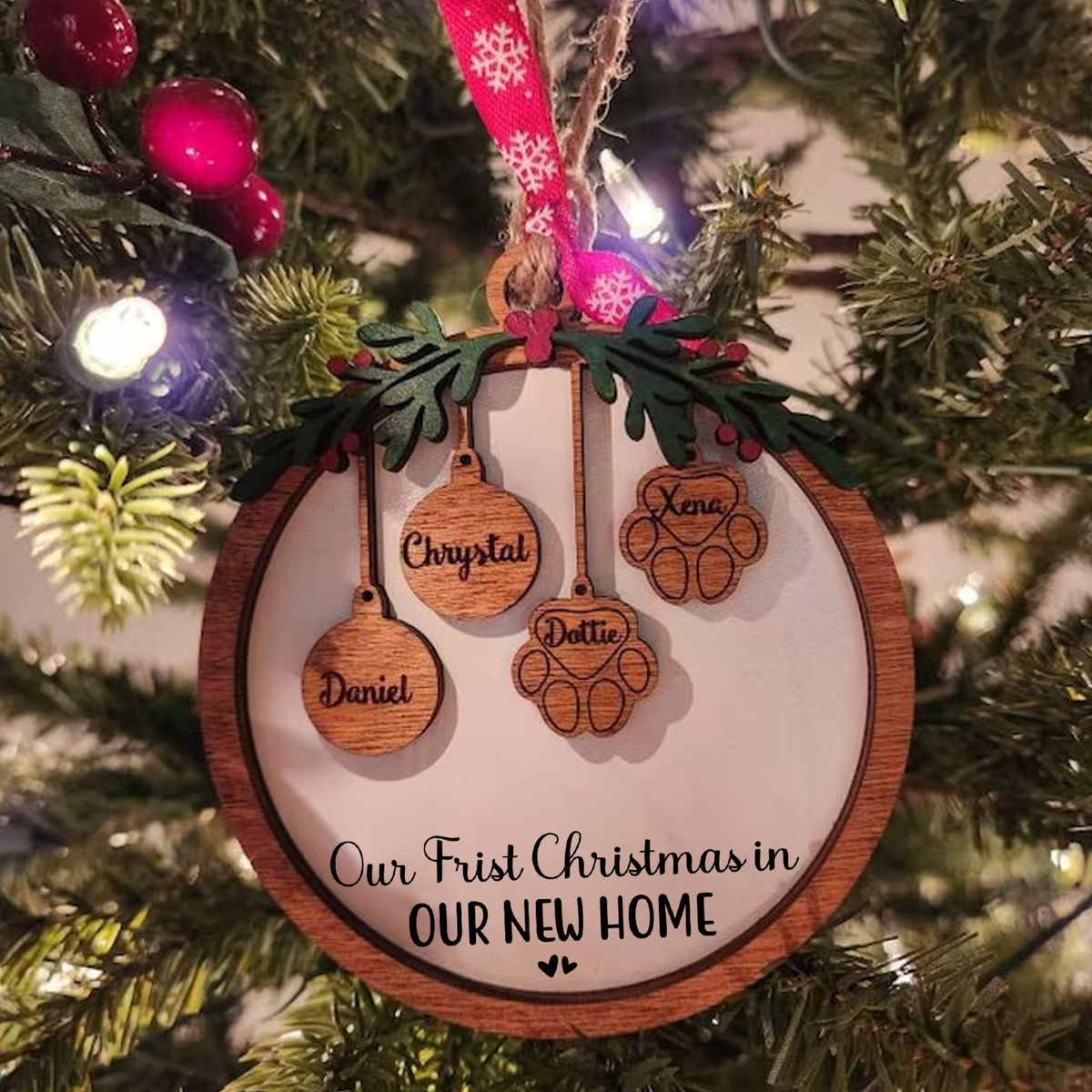 Personalized Name - Dog Lover Gifts - Up to 7 dogs - Life is better with a dog - 3 Layer Wooden Ornament  - Best Ornament Personalized 2024_2