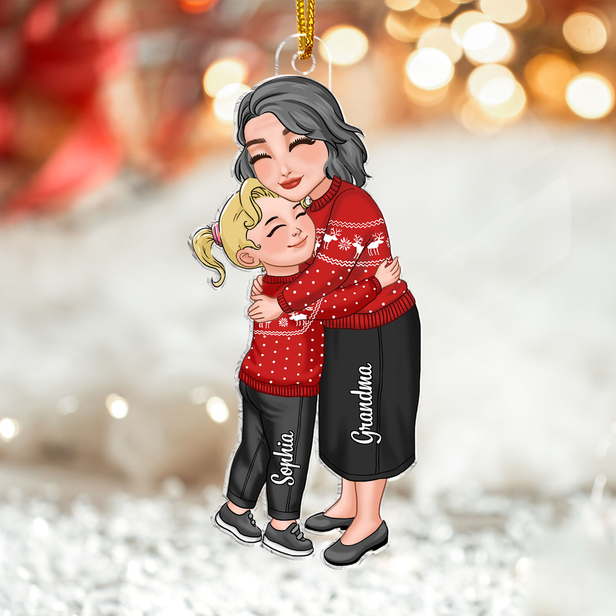 Transparent Ornament - Grandma & Grandkid Hugging Christmas Gift For Granddaughter Grandson Personalized_4