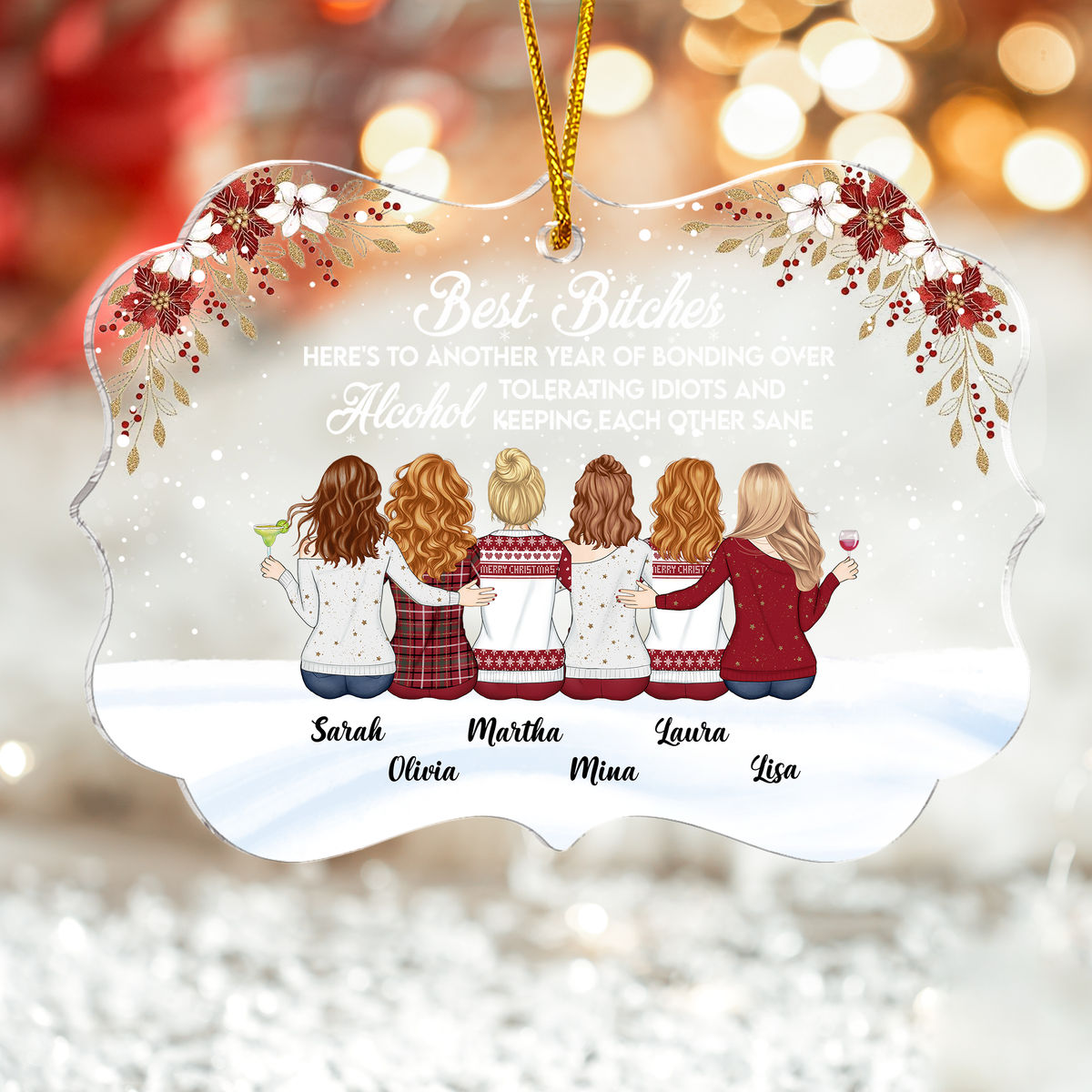 Best Friends Gifts - Here's To Another Year Of Bonding Over Alcohol - Personalized Acrylic Ornament_4