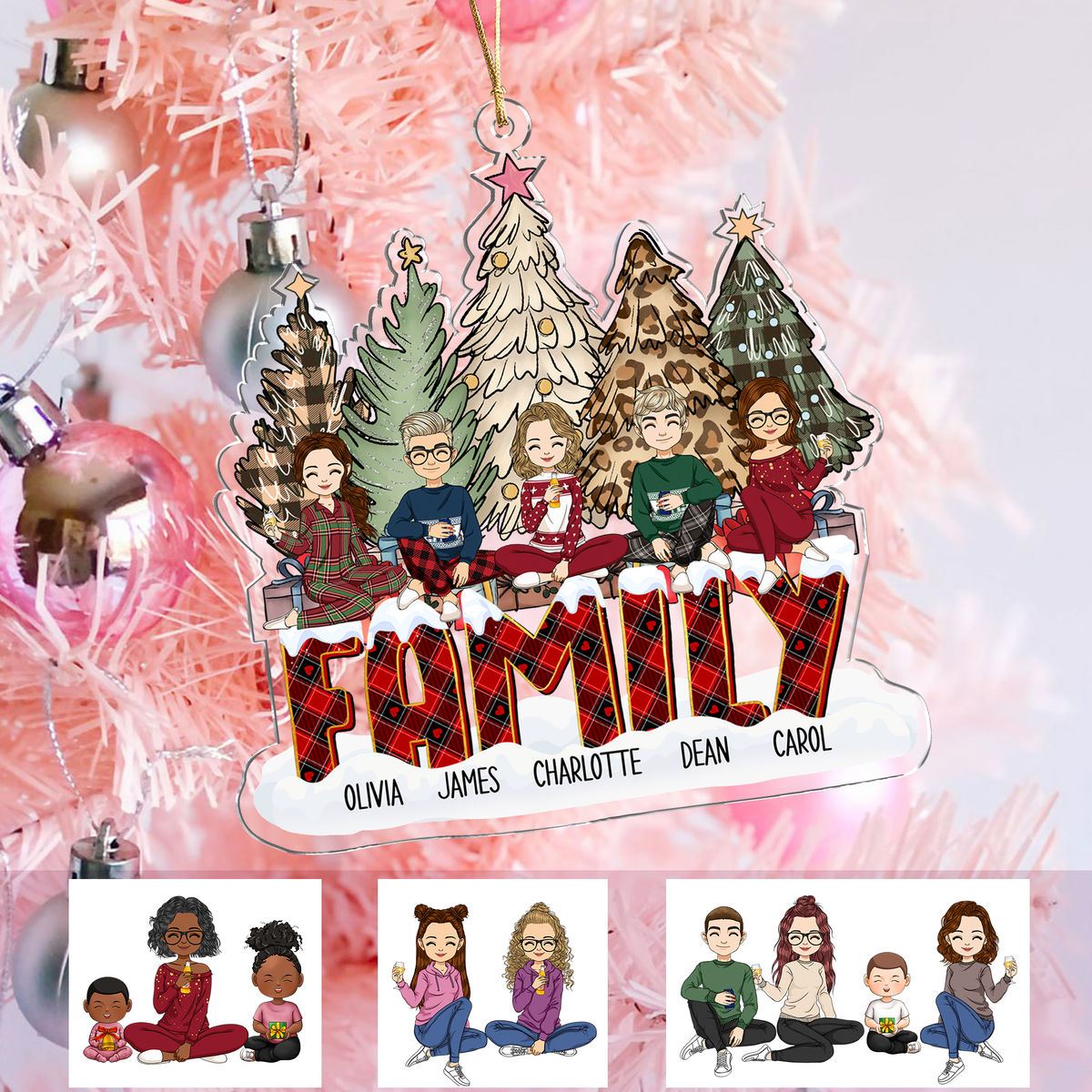 Christmas Tree Ornament - Up to 8 People - Personalized Acrylic Ornament - Family Gift_2