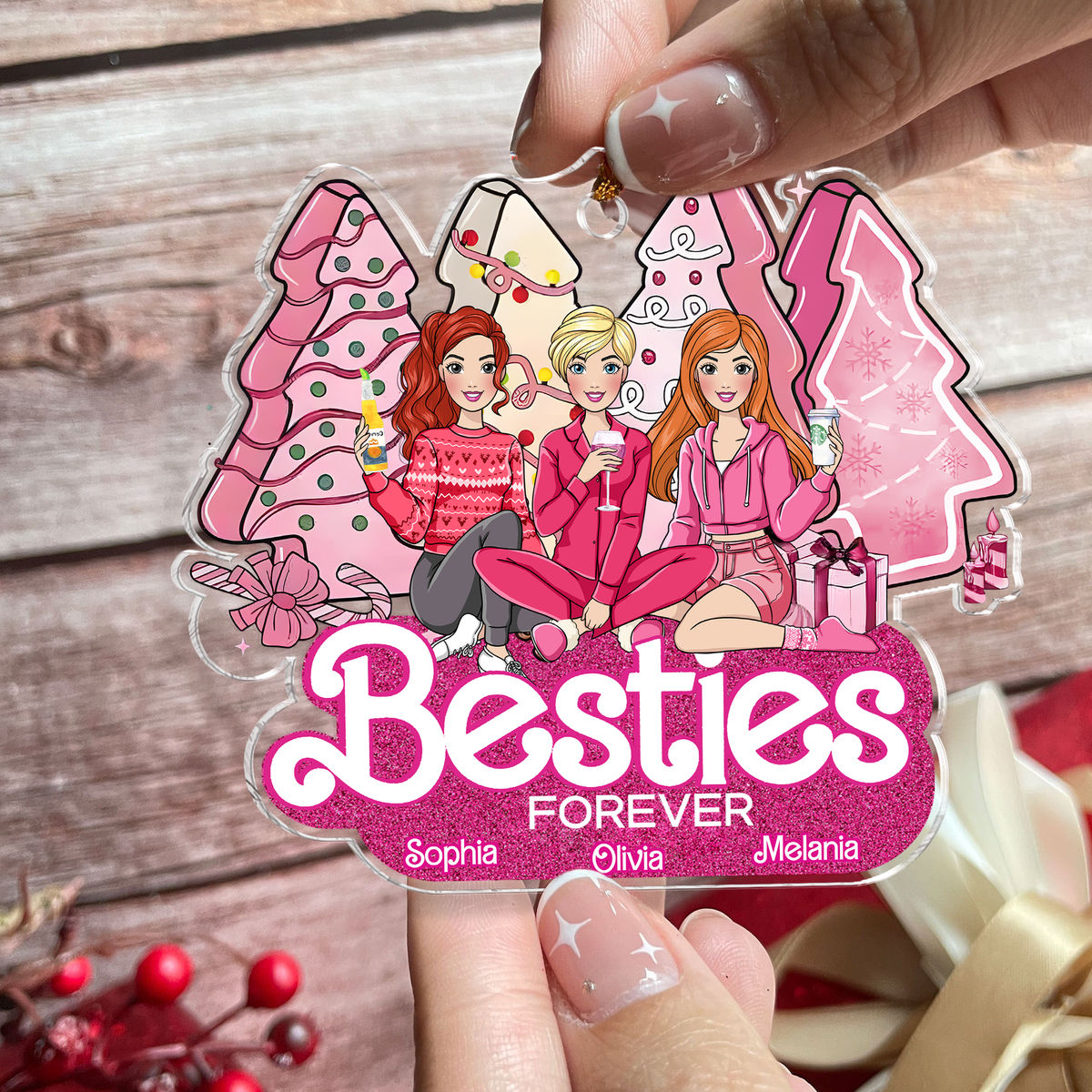 Up to 5 Women - Personalized Ornament - Christmas Tree Cake - Best Friends Gifts - Besties Forever_2