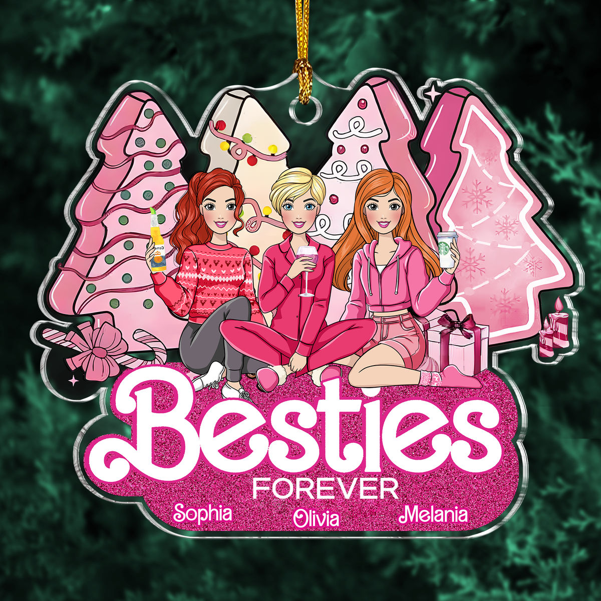 Up to 5 Women - Personalized Ornament - Christmas Tree Cake - Best Friends Gifts - Besties Forever_1