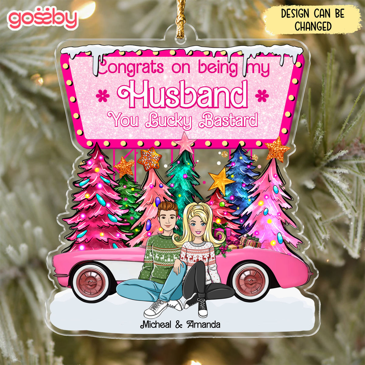 Christmas Tree Ornament - Personalized Acrylic Ornament - Couple Gifts - Congrats on being my husband you lucky bastard (38749)