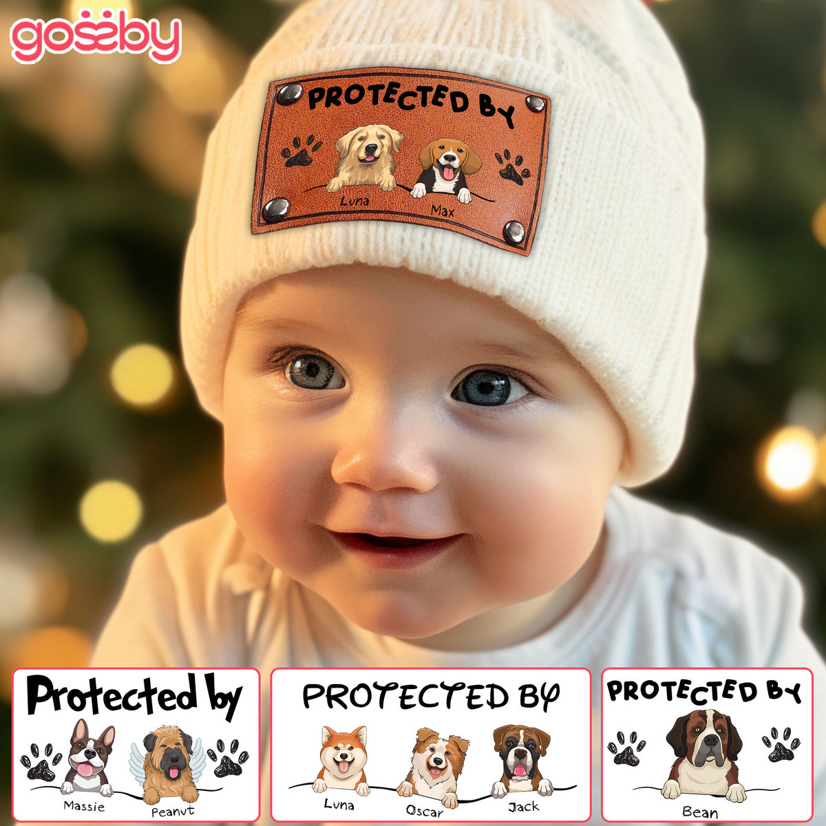 Custom Baby Beanie - Protected By Dog - Christmas Gift Baby (56566) - Birthday, Winter, Christmas Gift For Baby, Baby Shower Gifts_3