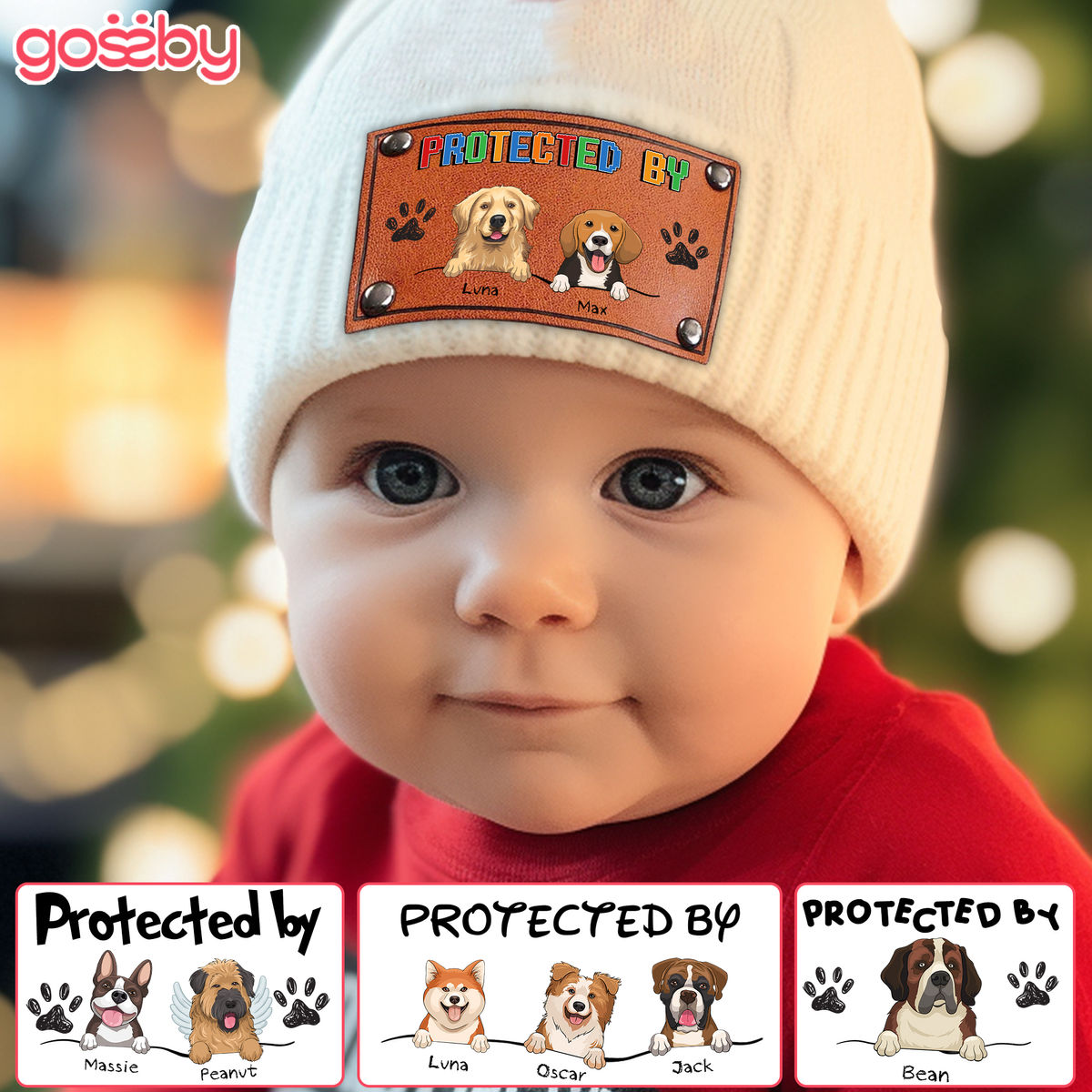 Custom Baby Beanie - Protected By Dog - Gift for Baby (56569) - Birthday, Winter, Christmas Gift For Baby, Kid, Toddler, Baby Shower Gifts - Personalized Beanie_3