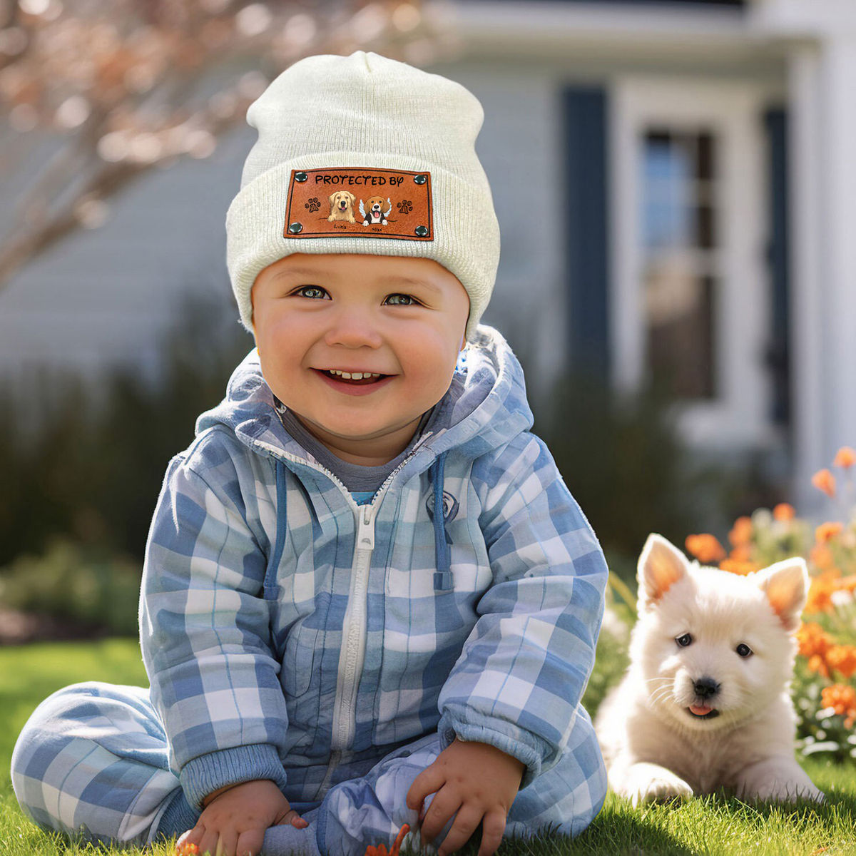 Custom Baby Beanie - Protected By Dog - Gift for Baby (56569)_5