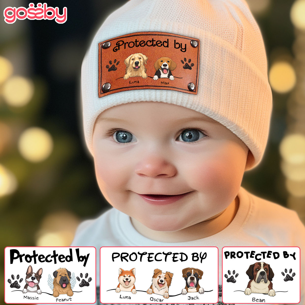 Custom Baby Beanie - Protected By Dog - Gift for Baby (56569) - Birthday, Winter, Christmas Gift For Baby, Kid, Toddler, Baby Shower Gifts - Personalized Beanie_2