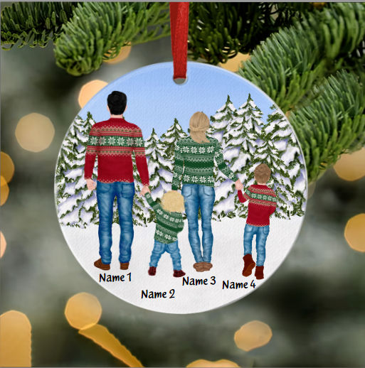 Christmas Gifts - Christmas Family - Family In The Pine Forest  - Custom Your Ornament - Personalized Acrylic Ornament - Ceramic Circle Ornament 39536