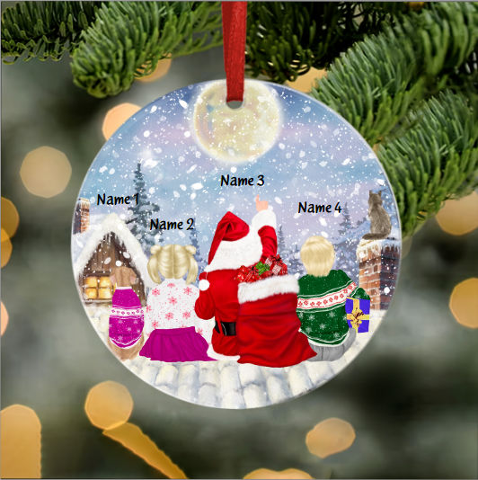Christmas Kids With Santa - Kids With Dog And Cat - Custom Your Ornament - Personalized Acrylic Ornament - Ceramic Circle Ornament 39478