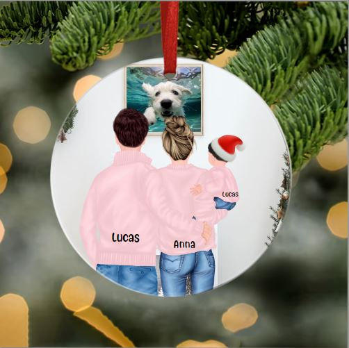 Chrismas Gift - Family Clipart,People Clipart - Custom Your Ornament - Personalized Acrylic Ornament - Ceramic Circle Ornament 39500