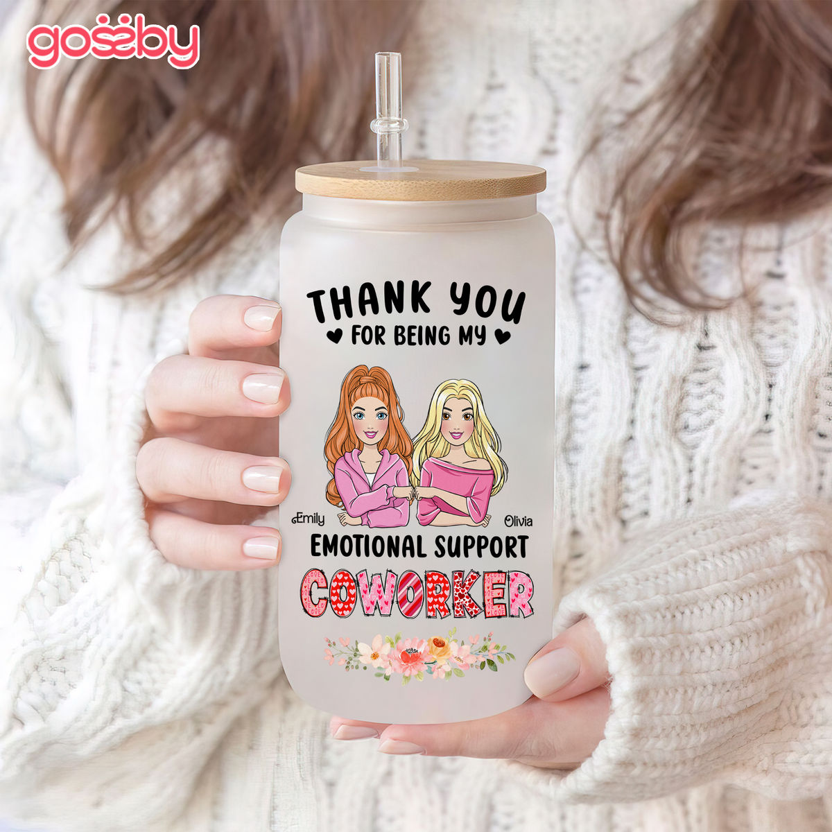 Personalized Tumbler - Glass tumbler - Thank you for being my emotional support coworker - Bestie Personalized Custom Glass tumbler - Gift For Best Friends, BFF, Sisters, Coworkers_2