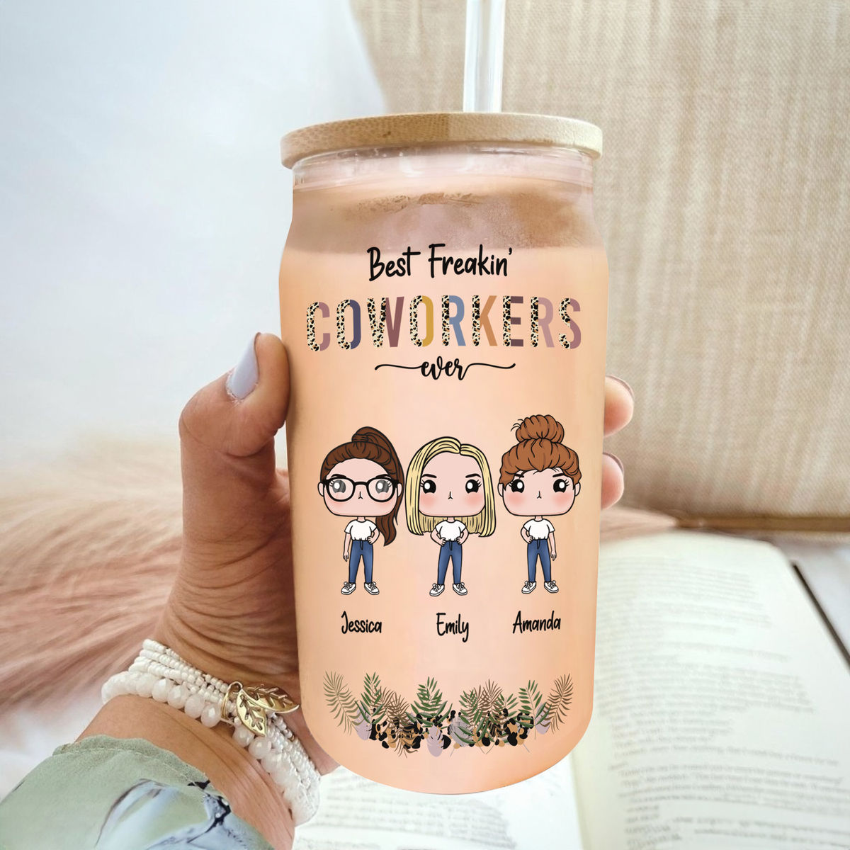 Work Bestie Figures - Custom Glass Can - Best Freakin Coworkers Ever - Farewell Gifts - Birthday Gifts, Christmas Gifts For Coworkers - 2024 Edition - Personalized Tumbler_1