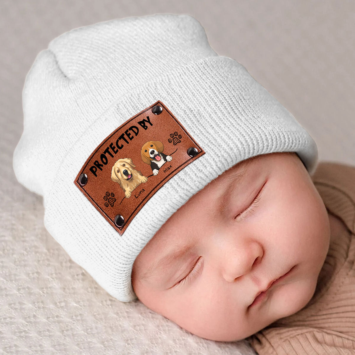 Custom Beanie - Protected By - Birthday, Winter, Christmas Gift For Baby, Kid, Infant, Toddler, Grandkid, Baby Shower Gifts - Personalized Beanie_1