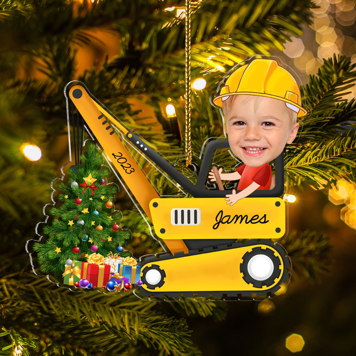 Photo Ornament Personalized Christmas Crane Ornament, Excavator