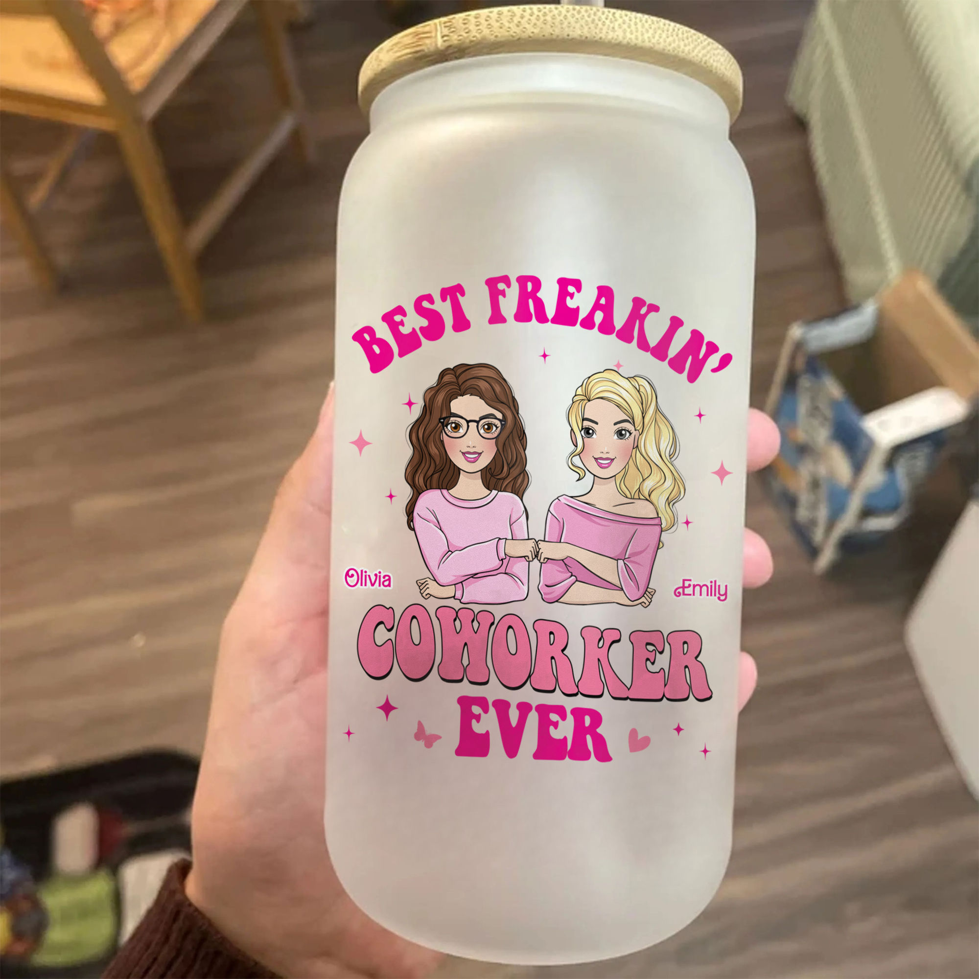 Work Bestie Dolls Custom Glass Can Best Freakin' Coworker Ever